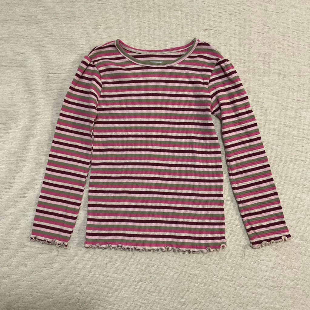Striped Pink And White Kids Long Sleeve Shirt